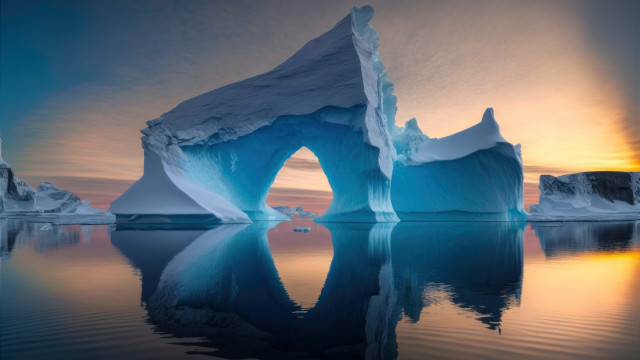 Iceberg sunset reflection matte beach free wallpaper for desktop - medium preview image
