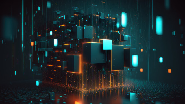 3d cube glowing lights cityscape free wallpaper for desktop - medium preview image