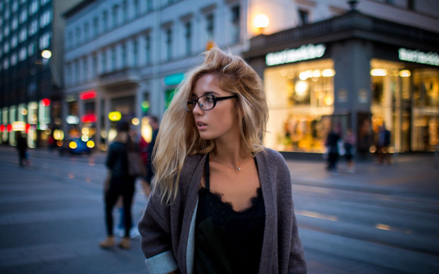 Woman glasses street night city free wallpaper for desktop - medium preview image