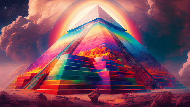 Psychedelic egyptian rainbow pyramid city free wallpaper for desktop - medium preview image