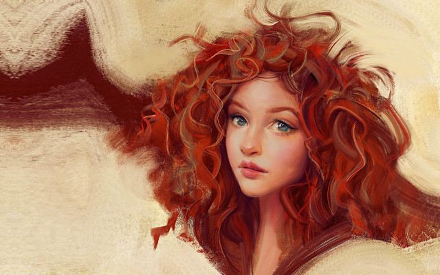 Red haired girl curly hair free wallpaper for desktop - medium preview image