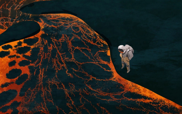 Lava mountain river space art free wallpaper for desktop - medium preview image