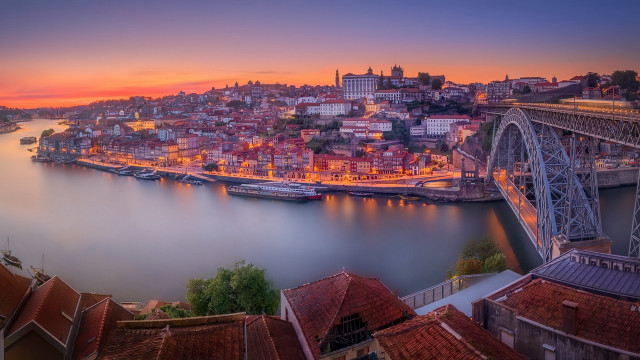 City bridge river sunset architecture free wallpaper for desktop - medium preview image