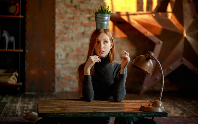 Woman plant head table lamp free wallpaper for desktop - medium preview image