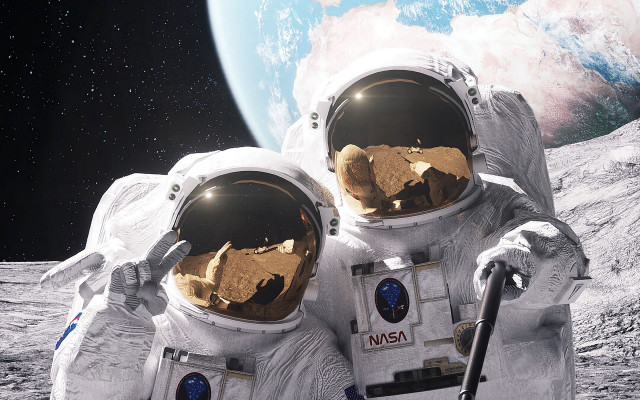 Moon astronauts planet background space free wallpaper for desktop - medium preview image