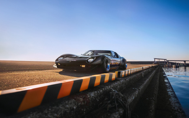 Black car road water bridge free wallpaper for desktop - medium preview image