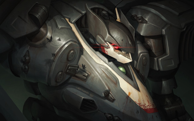 Futuristic robot redeye helmet greenlight free wallpaper for desktop - medium preview image