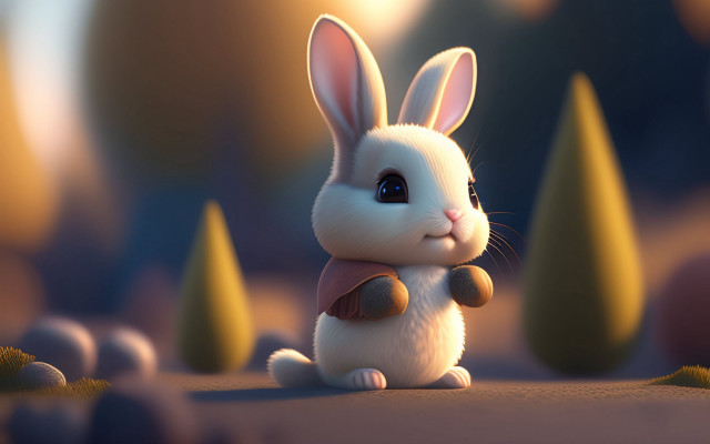 White rabbit forest 3d render free wallpaper for desktop - medium preview image