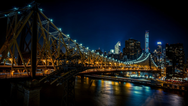 Bridge night city lights river free wallpaper for desktop - medium preview image
