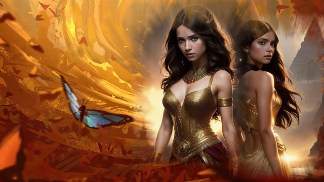 Golden dresses butterflies fantasy art free wallpaper for desktop - medium preview image