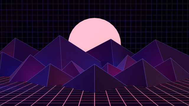 Mountains sun grid retrofuturism synthwave free wallpaper for desktop - medium preview image