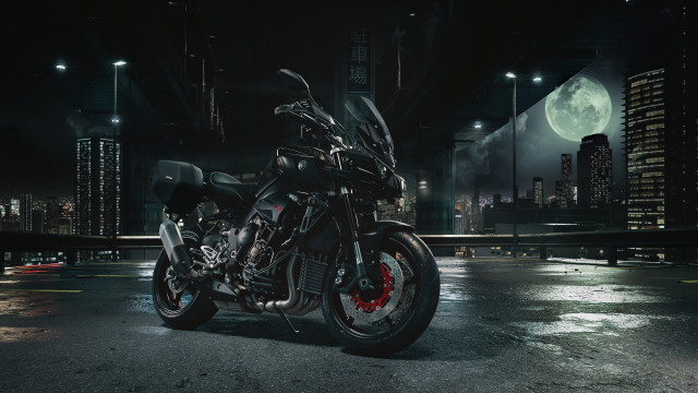 Motorcycle night city fullmoon skyline free wallpaper for desktop - medium preview image
