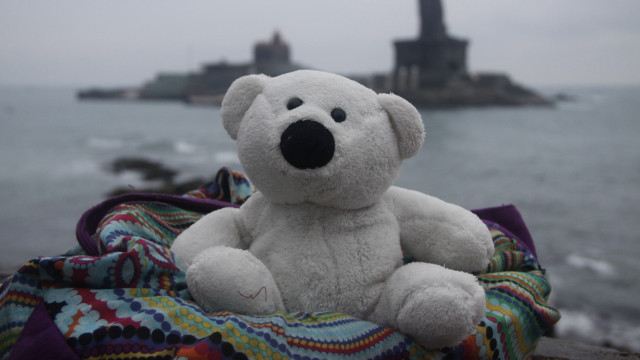 White teddy bear ocean lighthouse free wallpaper for desktop - medium preview image
