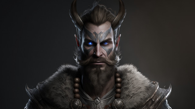 Bearded horned man blue eyes free wallpaper for desktop - medium preview image