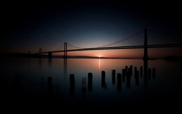 Bridge water night sunset poles free wallpaper for desktop - medium preview image