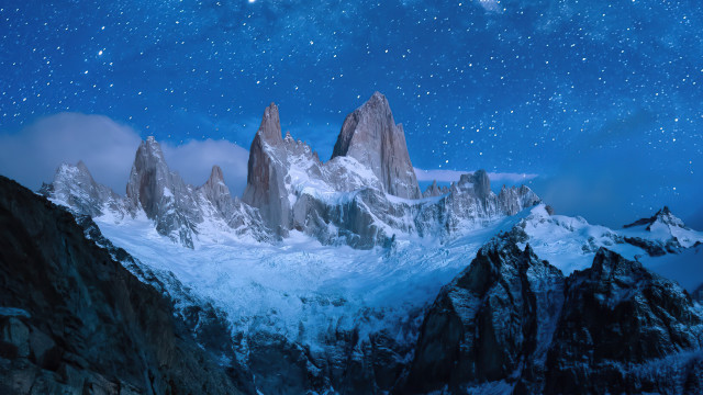 Mountain snow night sky stars free wallpaper for desktop - medium preview image