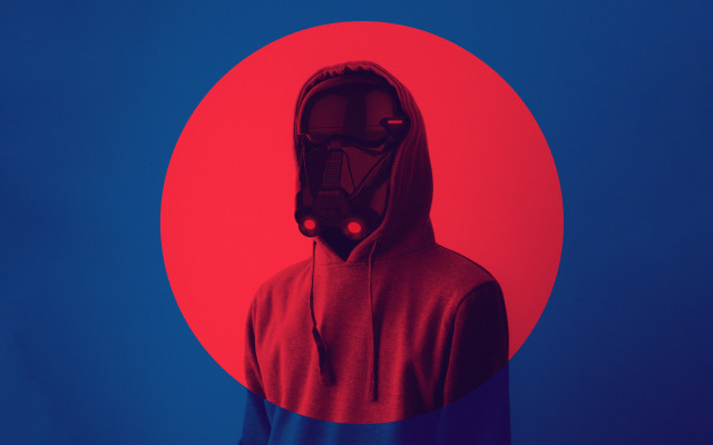 Man red hoodie cyberpunk flag free wallpaper for desktop - medium preview image