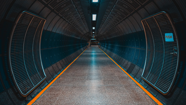 Tunnel yellow line clock anamorphic free wallpaper for desktop - medium preview image