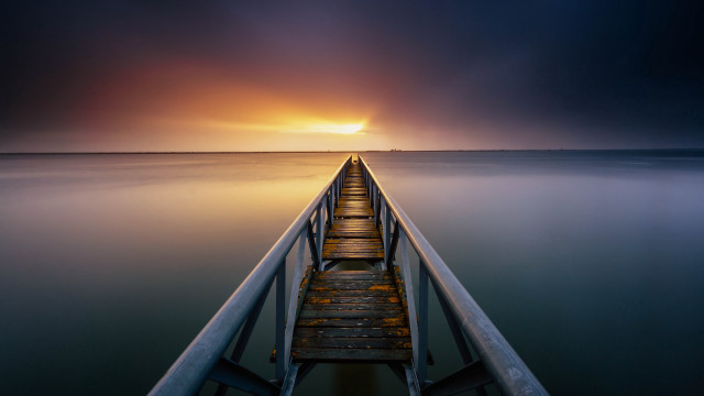 Pier ocean sunset sky water free wallpaper for desktop - medium preview image