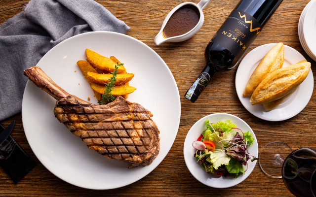 Steak fries wine glass food free wallpaper for desktop - medium preview image