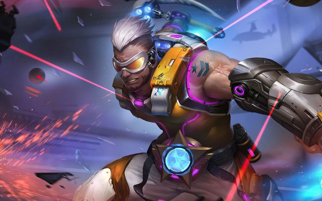 Futuristic suit man gun laser free wallpaper for desktop - medium preview image