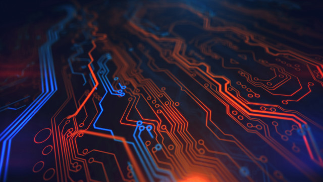 Circuit board red blue lights free wallpaper for desktop - medium preview image