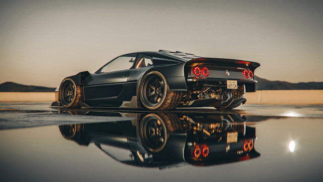 Black sports car wet reflection free wallpaper for desktop - medium preview image