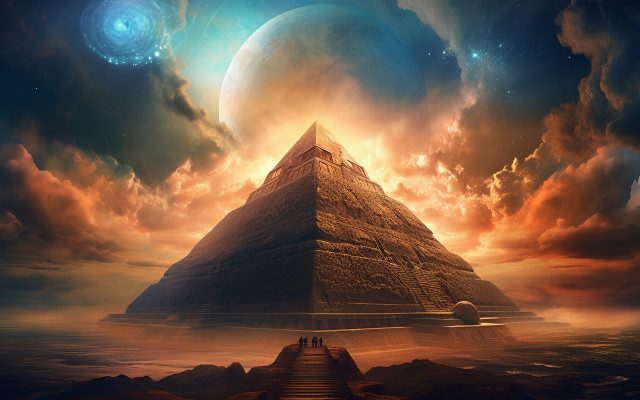 Pyramid sky clouds moon city free wallpaper for desktop - medium preview image