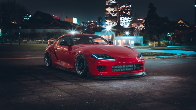 Red sports car night city #9 free wallpaper for desktop - medium preview image