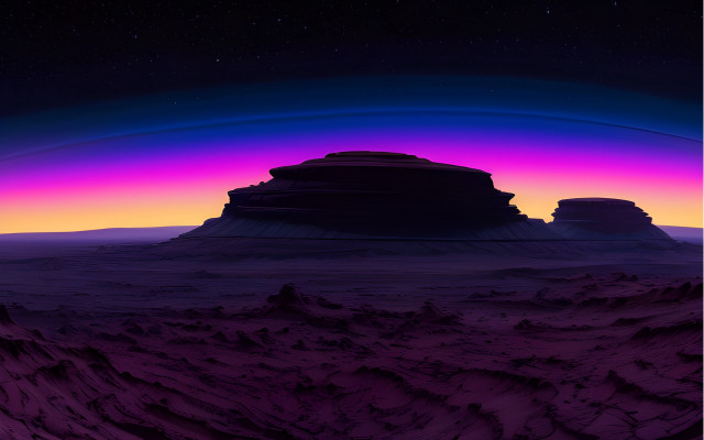 Futuristic landscape purple sky stars free wallpaper for desktop - medium preview image