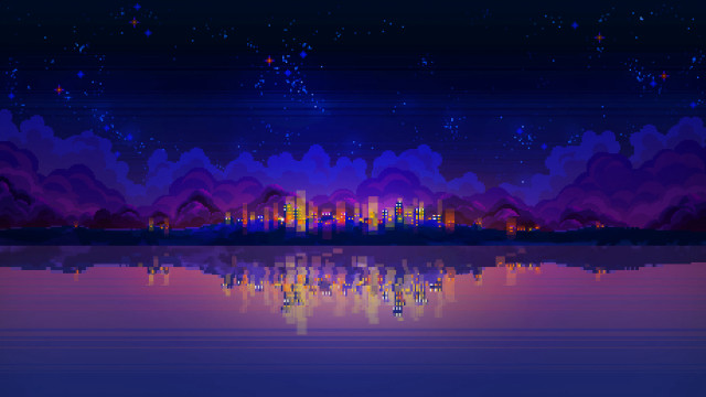 City skyline lake full moon free wallpaper for desktop - medium preview image