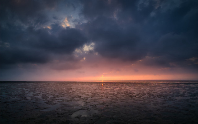 Sunset ocean boat clouds person free wallpaper for desktop - medium preview image