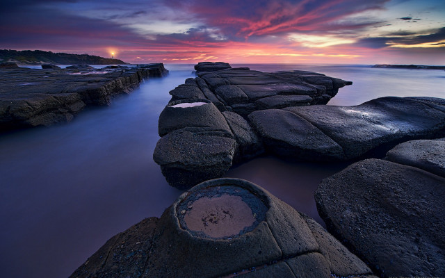 Long exposure sunset rocky beach #2 free wallpaper for desktop - medium preview image