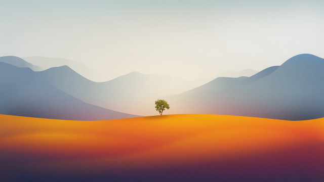 Lone tree desert mountains hazy #2 free wallpaper for desktop - medium preview image
