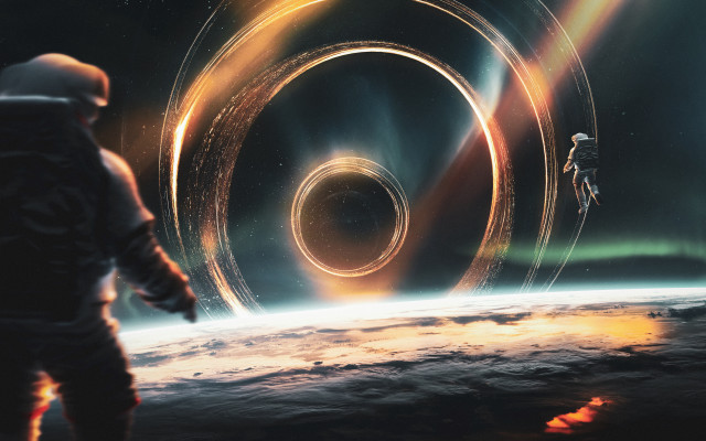 Space station man spiral light free wallpaper for desktop - medium preview image