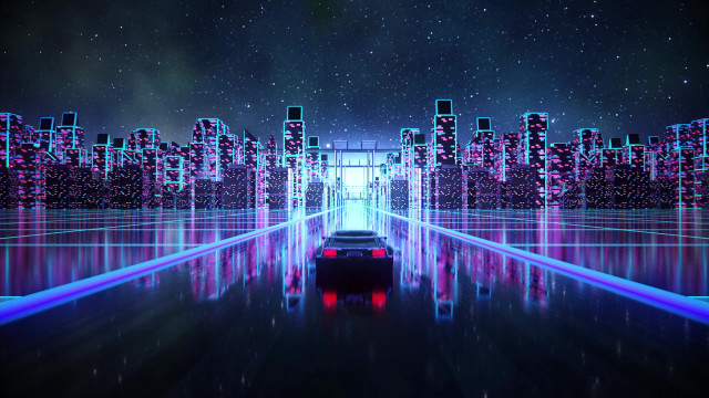 Futuristic city neon lights starry free wallpaper for desktop - medium preview image