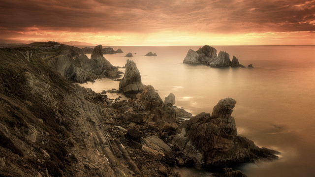 Rocky cliff water cloudy sky #5 free wallpaper for desktop - medium preview image