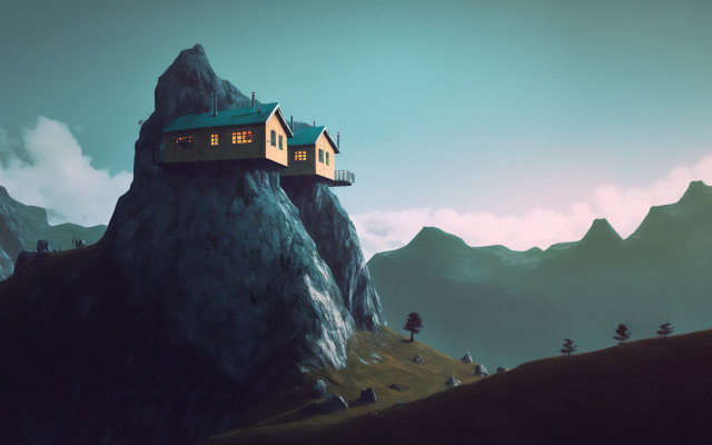 Mountain house clouds sky horizon free wallpaper for desktop - medium preview image