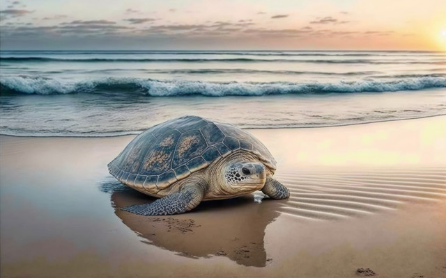 Turtle beach sunset ocean waves free wallpaper for desktop - medium preview image