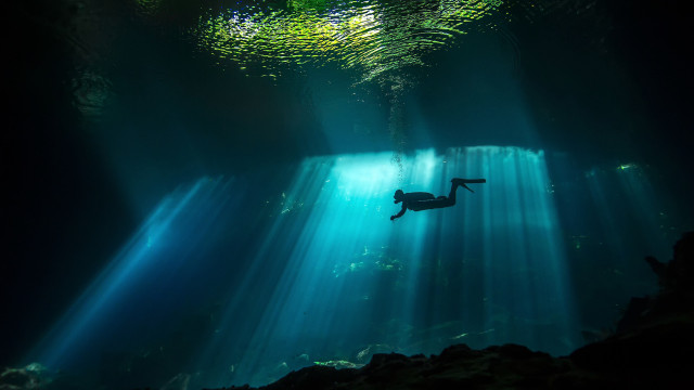 Swimming person light rays water free wallpaper for desktop - medium preview image
