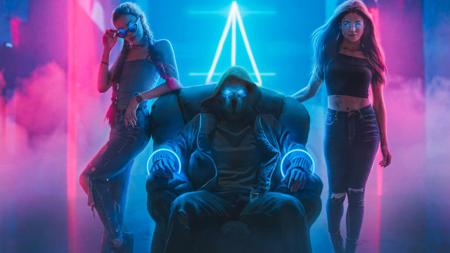 Neon cyberpunk group women man free wallpaper for desktop - medium preview image