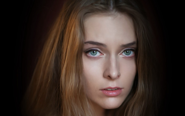 Serious woman long hair blue free wallpaper for desktop - medium preview image