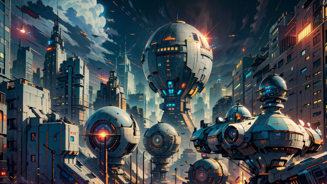 Futuristic city robot giant bridge free wallpaper for desktop - medium preview image