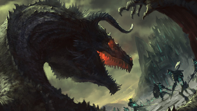 Dragon attack dark city red free wallpaper for desktop - medium preview image