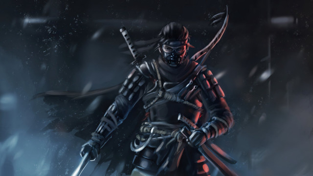 Snowy samurai armor sword night free wallpaper for desktop - medium preview image