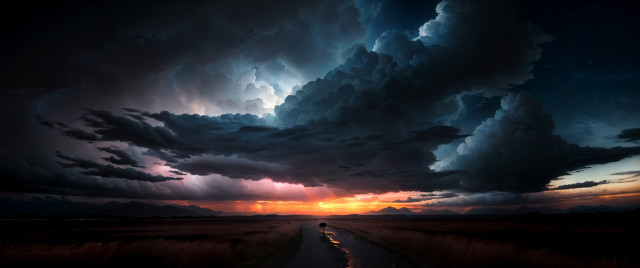 Sunset road clouds cityscape mountain free wallpaper for desktop - medium preview image