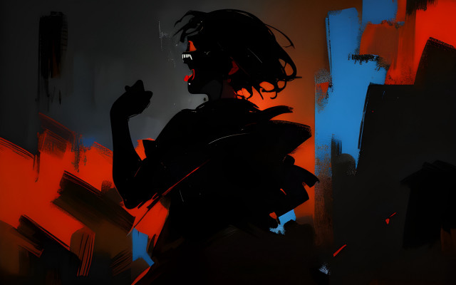 Woman black dress cyberpunk background free wallpaper for desktop - medium preview image