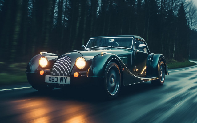 Vintage car night road headlights free wallpaper for desktop - medium preview image