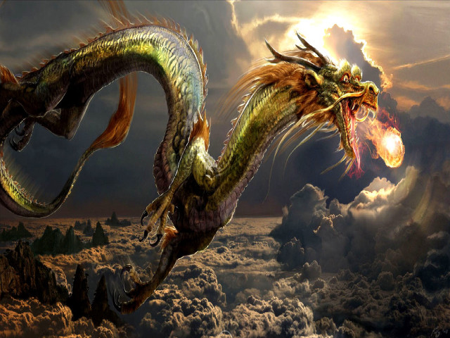 Dragon flying sky clouds rainbow free wallpaper for desktop - medium preview image