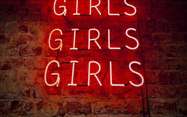Neon sign girls brick wall free wallpaper for desktop - medium preview image